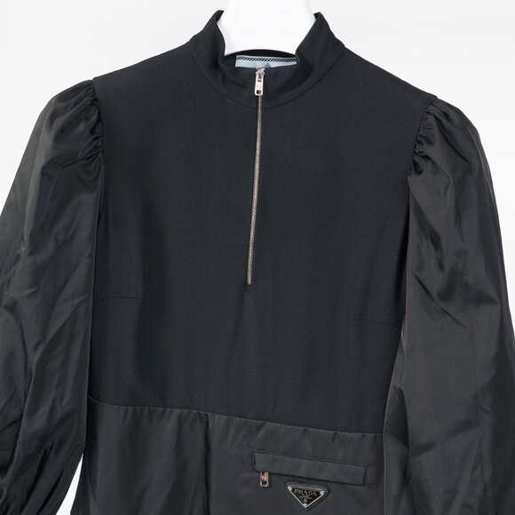 Prada Black Re-Nylon Patchwork Zip Mini Dress - Picture 3 of 15